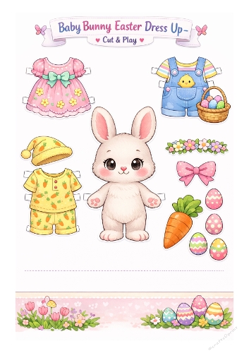 Baby Bunny Easter Dress Up Kit – Printable Cut and Play Paper Doll Set