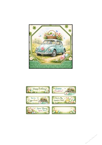 Vintage Easter Beetle Card Kit – Floral Car & Pastel Egg Sentiments