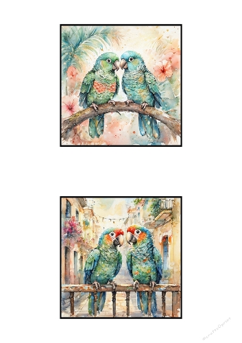 Romantic Watercolor Parrots Card Kit – Tropical Lovebirds Design