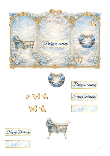 Luxury Baby Boy 3D Card Kit – Vintage Angels & Elegant Blue Baptism Design