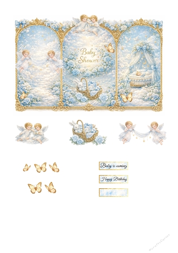 Luxury Baby Shower 3D Card Kit – Vintage Angels Blue Decoupage
