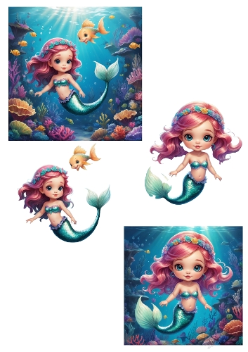 Cute Little Mermaid 3D Card Kit – Underwater Fantasy Decoupage Set
