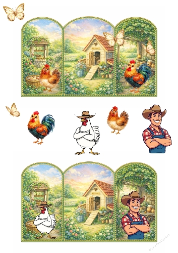 Rustic Farm 3D Card Kit – Country Garden with Chickens & Farmer