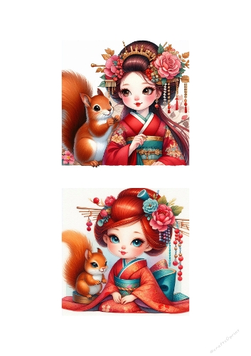 Kawaii Geisha & Squirrel – Cute Japanese Inspired Clipart Set