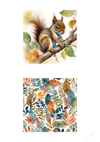 Autumn Squirrel Watercolor & Botanical Background Set