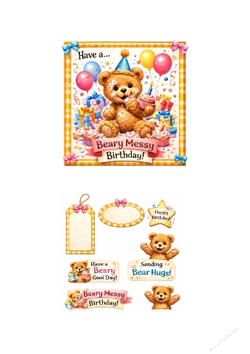 Beary Messy Birthday Card & Cute Bear Clipart Set