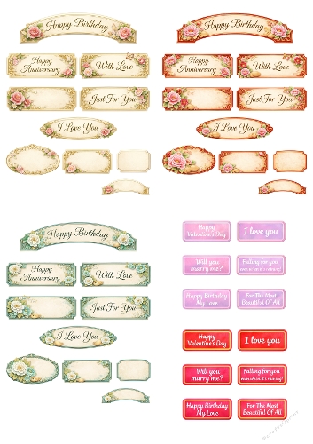 Elegant Floral Sentiment Labels & Romantic Word Art Set – Vintage & Valentine Tags