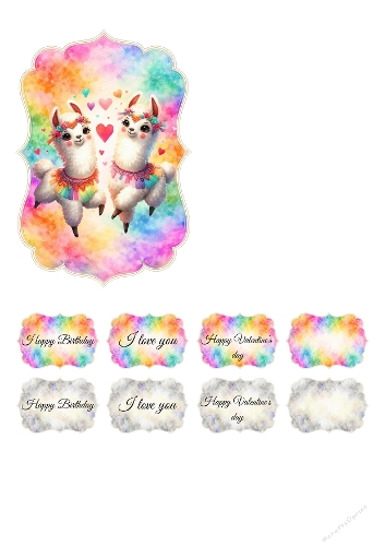 Cute Rainbow Llama Love & Birthday Sentiment Tags – Printable Card Toppers Set