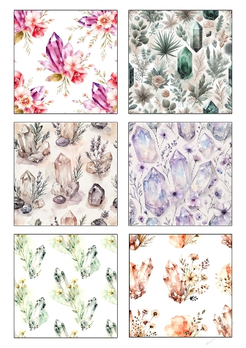 Watercolor Crystal & Floral Digital Paper Set – Boho Gemstone Background Collection