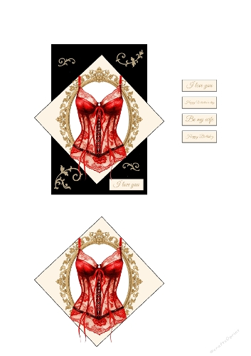 Elegant Red Lace Corset Vintage Frame Design – Romantic Printable Card & Topper Set