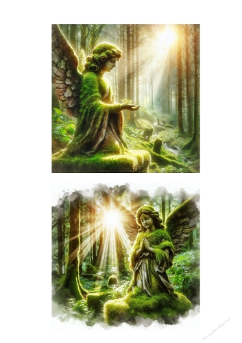 Enchanted Forest Angel Watercolor Backgrounds – Mystical Woodland Guardian Art Set