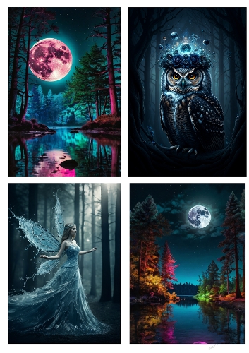 Mystical Moonlit Forest & Fantasy Creatures Backgrounds – Enchanted Night Art Collection