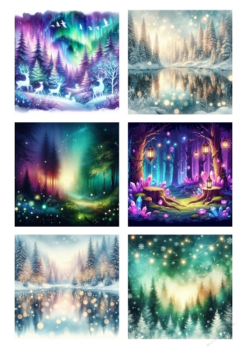 Magical Winter Forest & Aurora Fantasy Backgrounds – Enchanted Woodland Collection