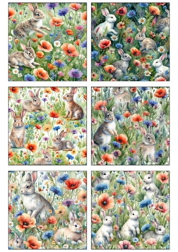 Spring Meadow Bunny Pattern – Watercolor Rabbits & Wildflowers Seamless Background