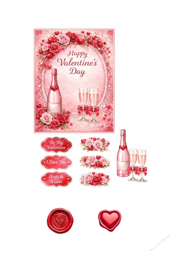 Romantic Valentines Day Card Design – Roses, Champagne & Love Elements