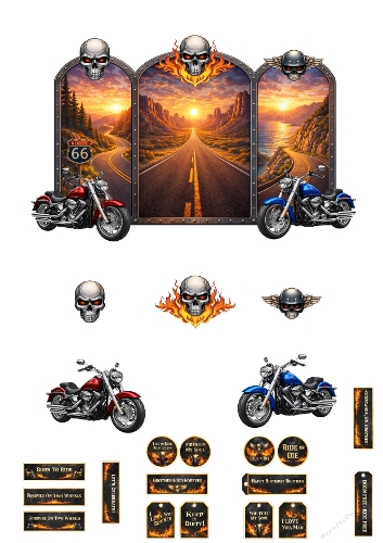 Biker Triptych 3D Card Kit – Motorcycle Sunset Printable Foldable Card
