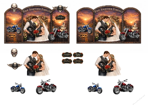 Biker Wedding Triptych 3D Card Kit – Ride Together Forever Printable Card