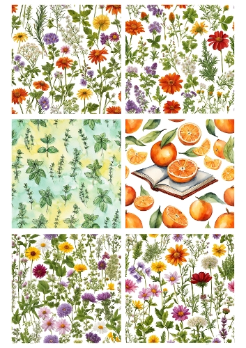 Watercolor Botanical Seamless Patterns Bundle – Wildflowers, Herbs & Citrus Collection