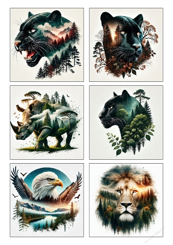 Wildlife Double Exposure Watercolor Collection – Forest Animal Portrait Set
