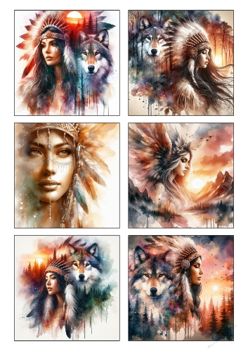 Watercolor Spirit Woman & Wolf Collection – Boho Tribal Fantasy Art Set