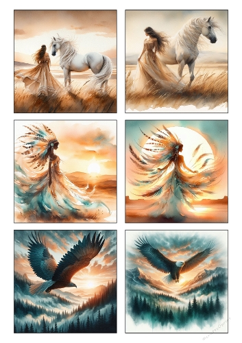 Watercolor Wild Spirit Collection – Horse, Feathered Woman & Majestic Eagle Art Set