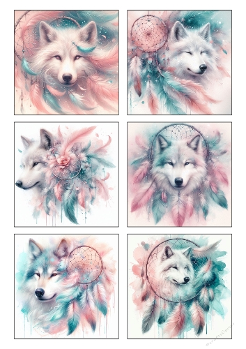 Boho Watercolor Wolf Dreamcatcher Collection – Pastel Spirit Animal Art Set