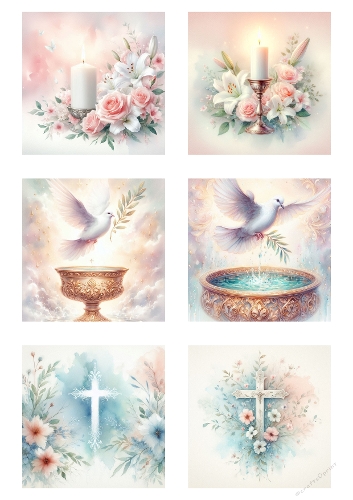Watercolor Christian Clipart Bundle – Cross, Dove, Candle and Floral Faith Illustrations – Spiritual PNG Set of 6