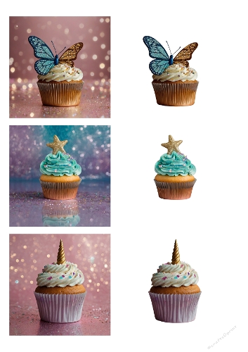 Fantasy Cupcake Clipart Bundle – Butterfly, Star and Unicorn Cupcakes – Magical Dessert PNG Set of 6