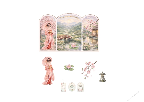 Japanese Serenity Watercolor Clipart Bundle – Geisha, Cherry Blossom, Lotus & Zen Garden – Peace Harmony Printable Set