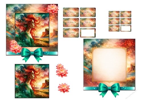 Fantasy Red Hair Goddess 3D Card Kit – Printable Magical Greeting Collection