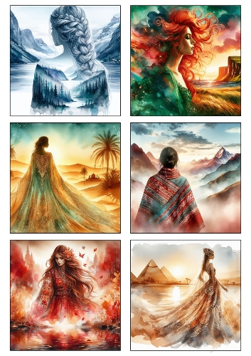 Women of the World Watercolor Collection – 6 Ethereal Portrait Landscapes