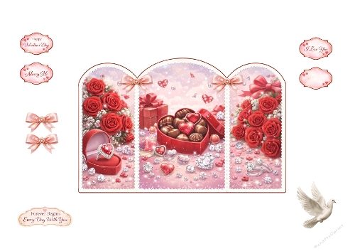 Luxury Valentines Day 3D Card with Roses, Chocolates & Engagement Ring