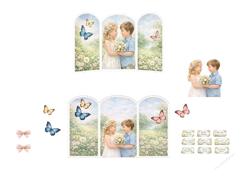 Easter Spring 3D Printable Card Kit – Children, Butterflies & Floral Garden Triptych