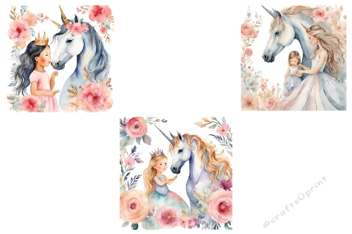 Enchanted Unicorn Princess Watercolor Clipart Set – Magical Girls ...
