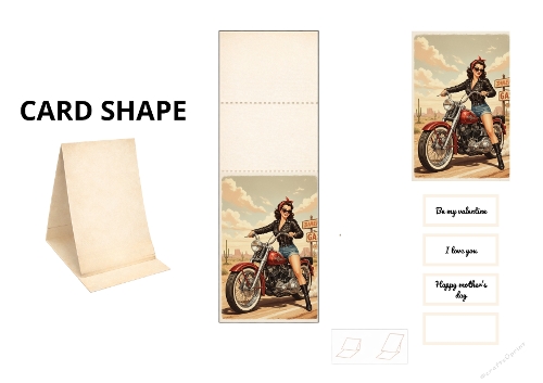 Vintage Biker Girl Easel Card Kit – Retro Motorcycle Printable