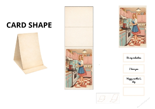 Retro Housewife Easel Card Kit – Vintage 1950s Kitchen Printable