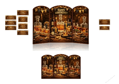 Whiskey & Celebration Trifold 3D Card Kit – Elegant Birthday Printable for Men