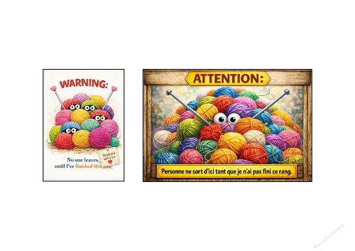 Funny Knitting Warning Card – Yarn Lover Humor (English & French Versions)