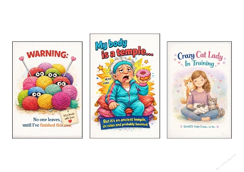 Funny Life & Cat Humor Card Bundle – 3 Cute and Sarcastic Printable Greeting Cards