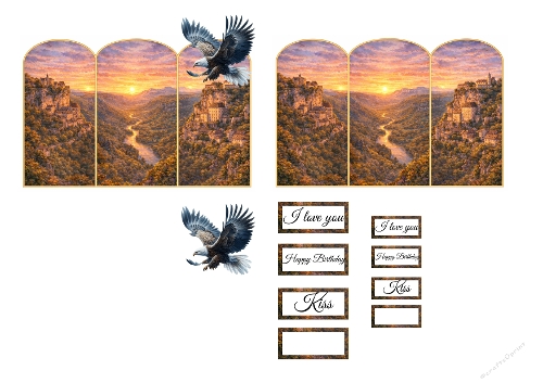 Majestic Eagle Sunset Triptych Card Kit – Golden Valley Landscape Printable Set
