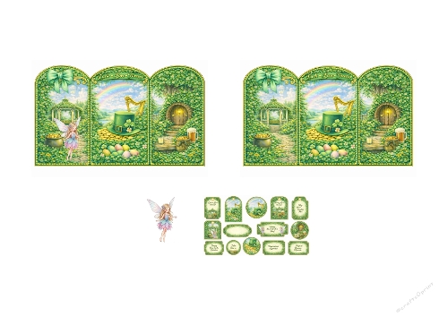 St. Patricks Day Fairy Triptych Card Kit – Lucky Clover Rainbow Printable Set