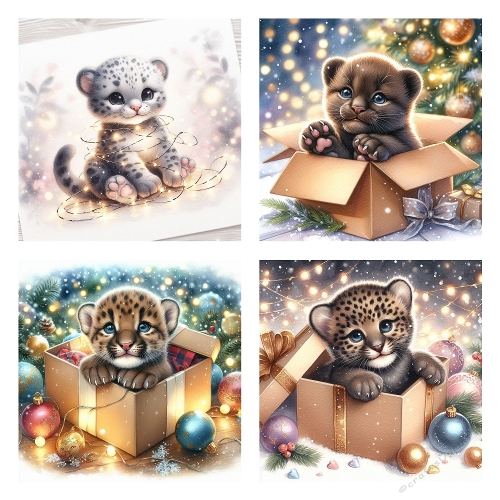 Cute Baby Wild Cats Christmas Card Kit – Festive Leopard & Cub Printable Collection