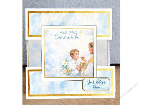 3D First Holy Communion Card – Elegant Religious Printable with Gold Details