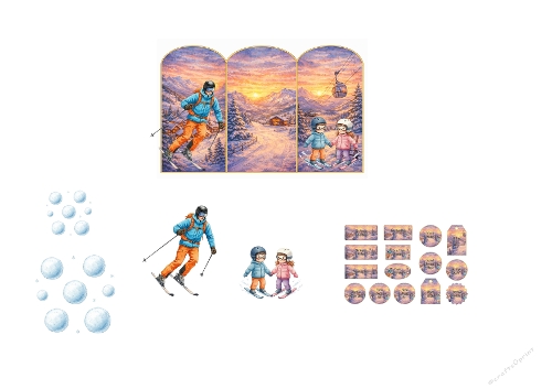 Winter Ski Triptych 3D Card Kit Mountain Sunset Snow Scene Printable