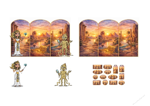Egypt Adventure Triptych 3D Card Kit – Pyramids Sunset Printable Scene