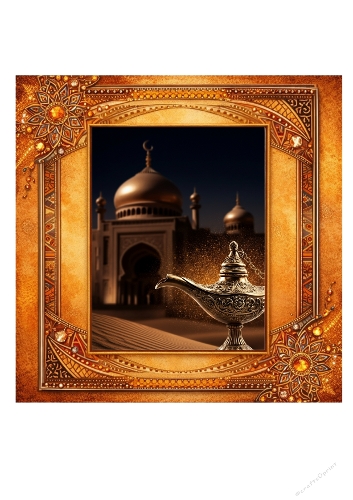 Oriental Magic Lamp 3D Card – Arabian Palace Night Printable Craft Design