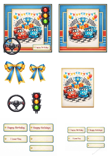 Race Car Birthday 3D Card Kit  Cute Racing Cars Printable Party Craft