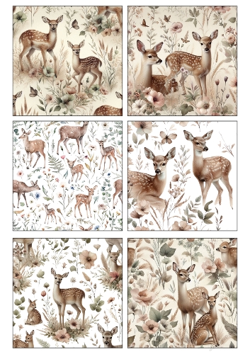 Vintage Deer Floral Digital Paper Pack – Woodland Fawn Seamless Patterns
