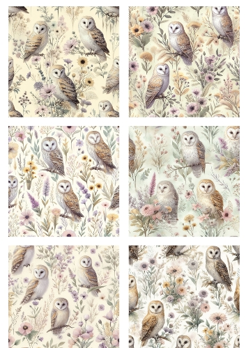 Vintage Owl Floral Digital Paper Pack – Woodland Seamless Pattern Collection