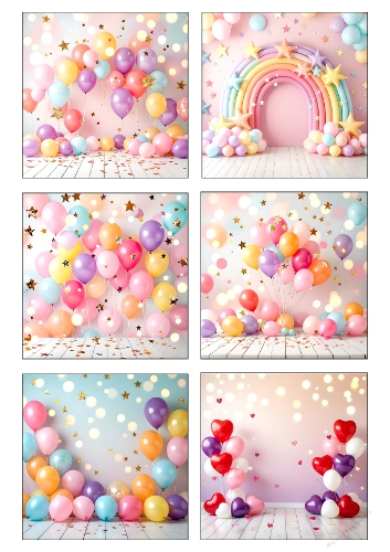Pastel Balloon Party Background Bundle – Birthday & Celebration Digital Backdrops